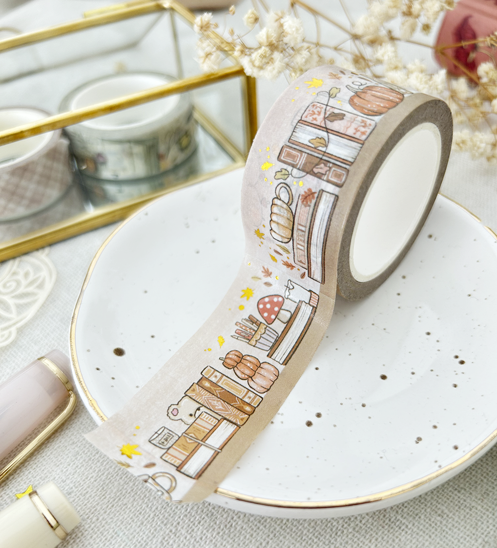 Autumnal Library - Gold Foiled washi tape (30mm)