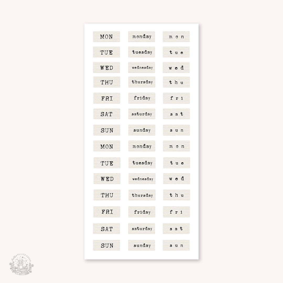 Essentials - mini week days stickers (EJ 22 23 24)
