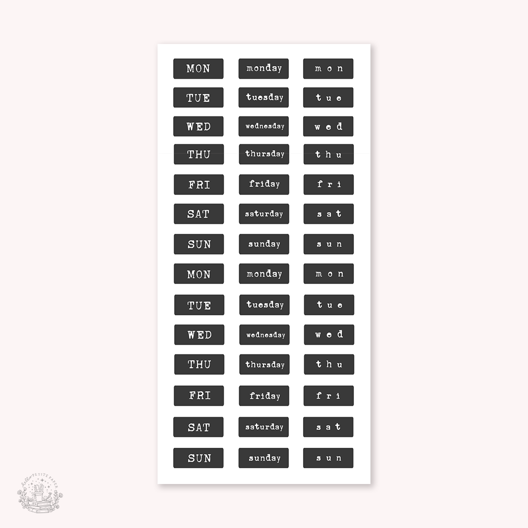 Essentials - mini week days stickers v2 (EJ 19 20 21 40)