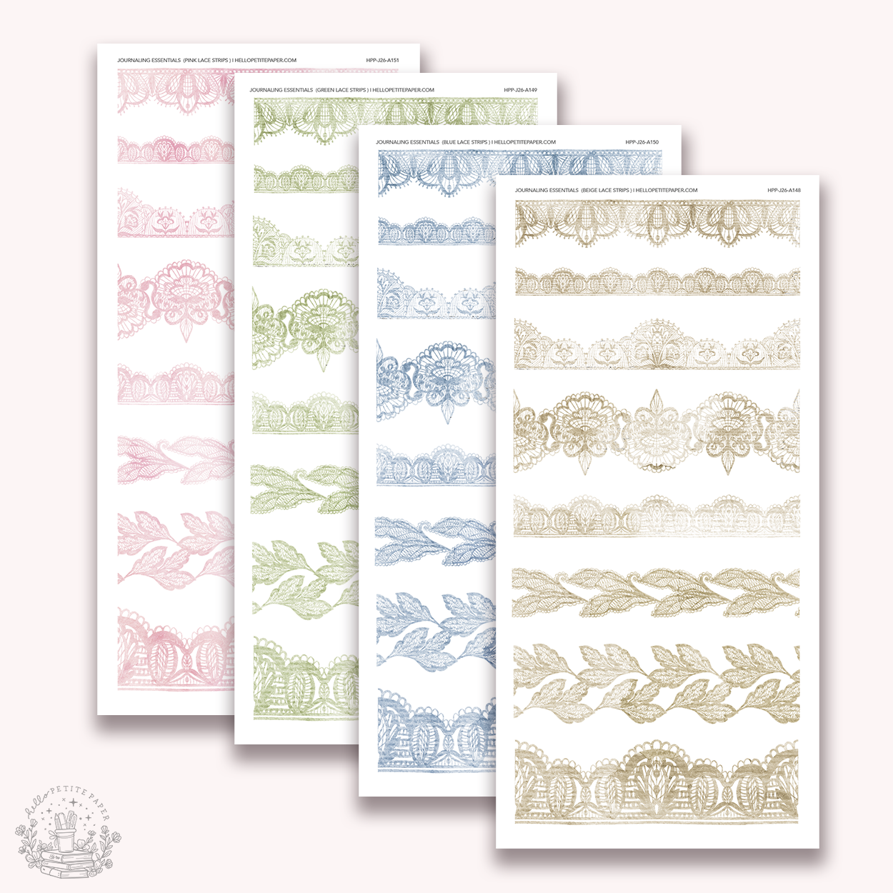 Journaling Essentials - Lace strips stickers (various colors)