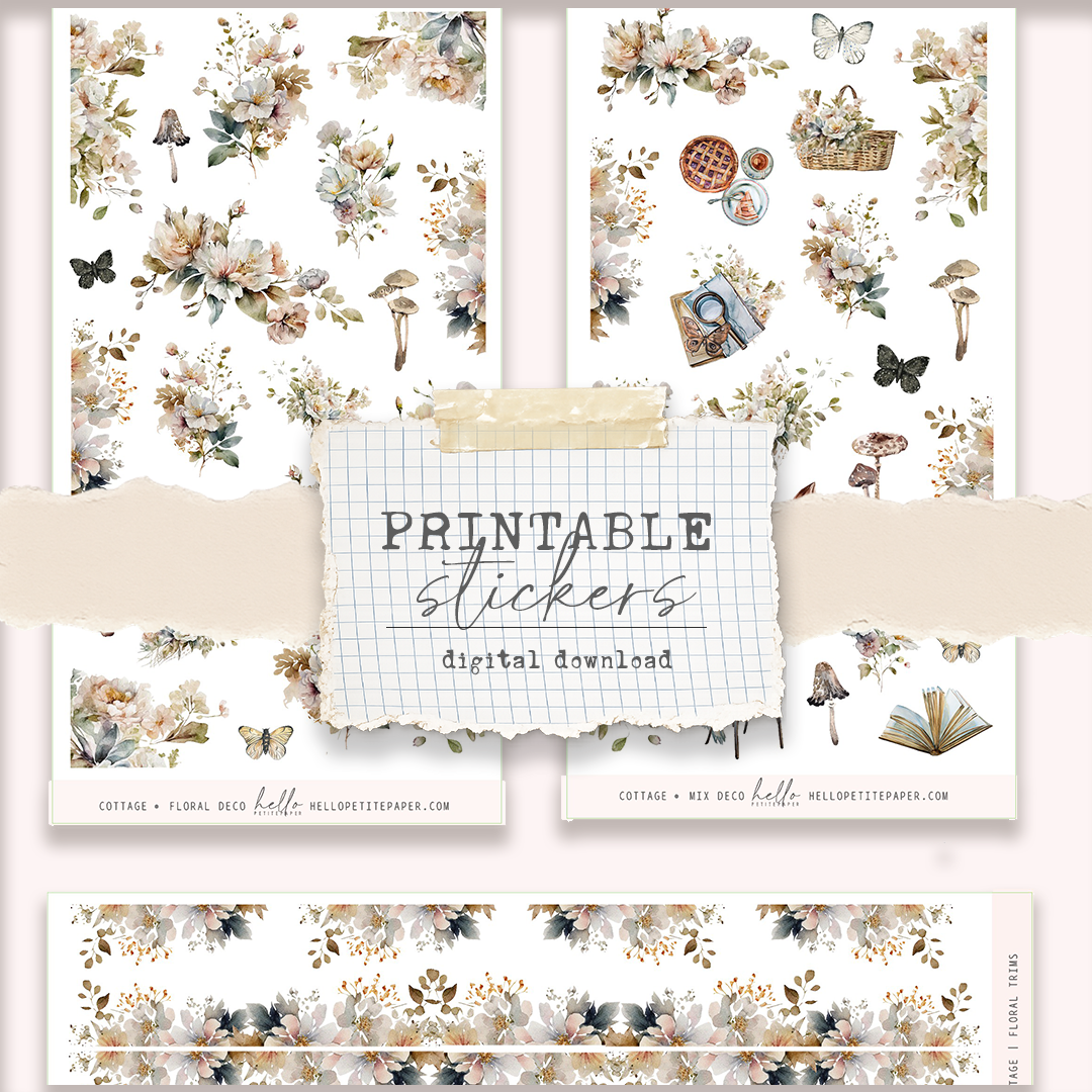 Printable sticker kit - Cottage decorative sticker (3 sticker sheets)