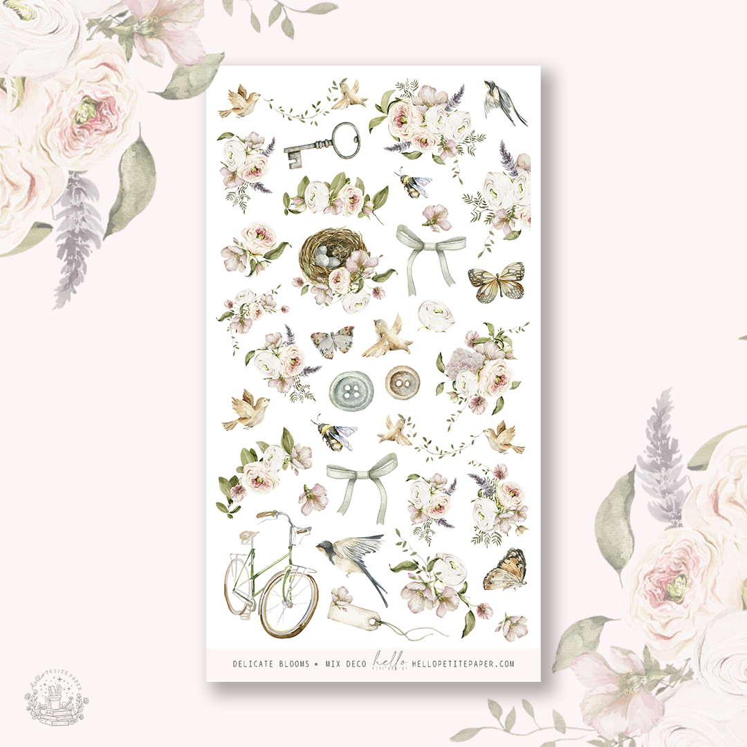 Delicate Blooms - MIX deco, planner stickers