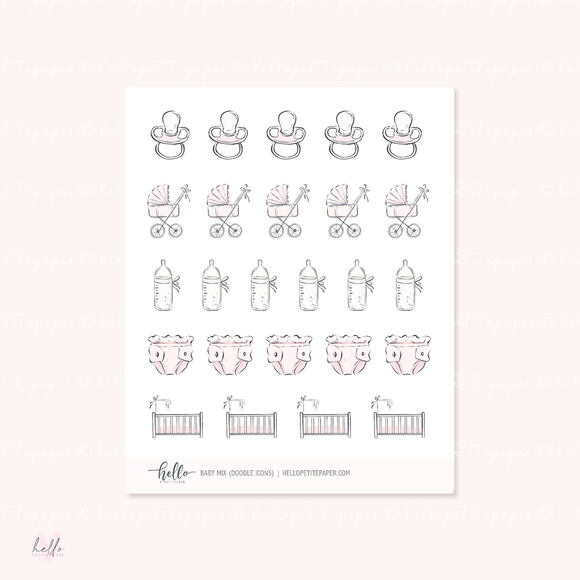 Doodle Icons (BABY MIX) | hand-drawn planner stickers