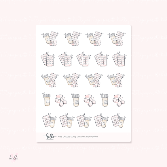 Doodle Icons (PILLS) | hand-drawn planner stickers