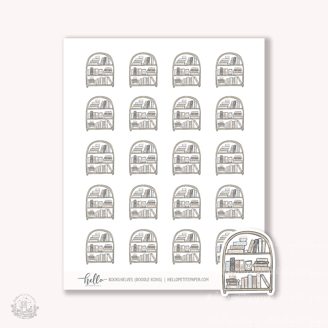 Doodle Icons (BOOKSHELF) | hand-drawn planner stickers