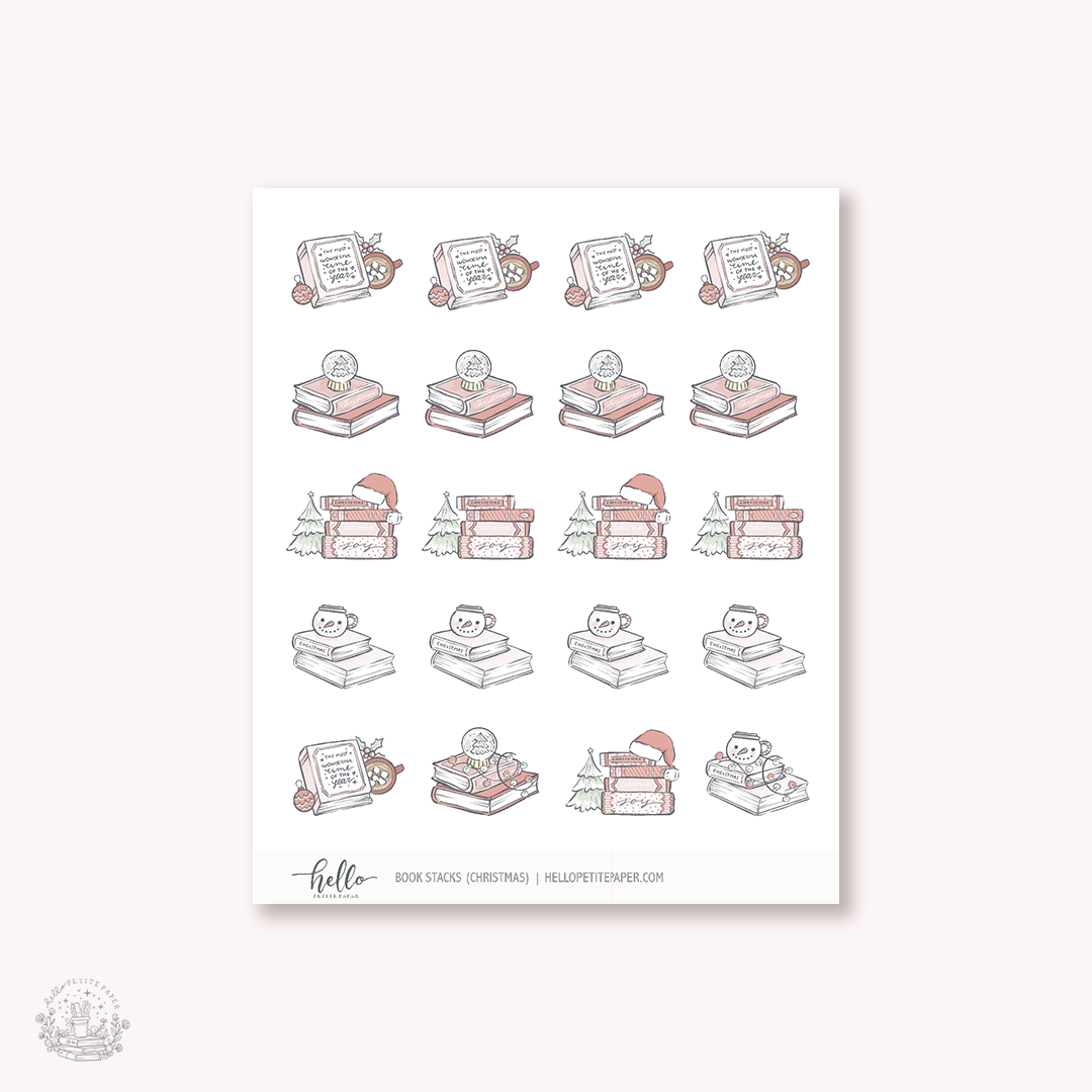 Doodle Icons (CHRISTMAS BOOK STACKS) | hand-drawn planner stickers