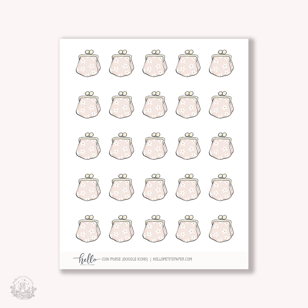 Doodle Icons (COIN PURSE) | hand-drawn planner stickers