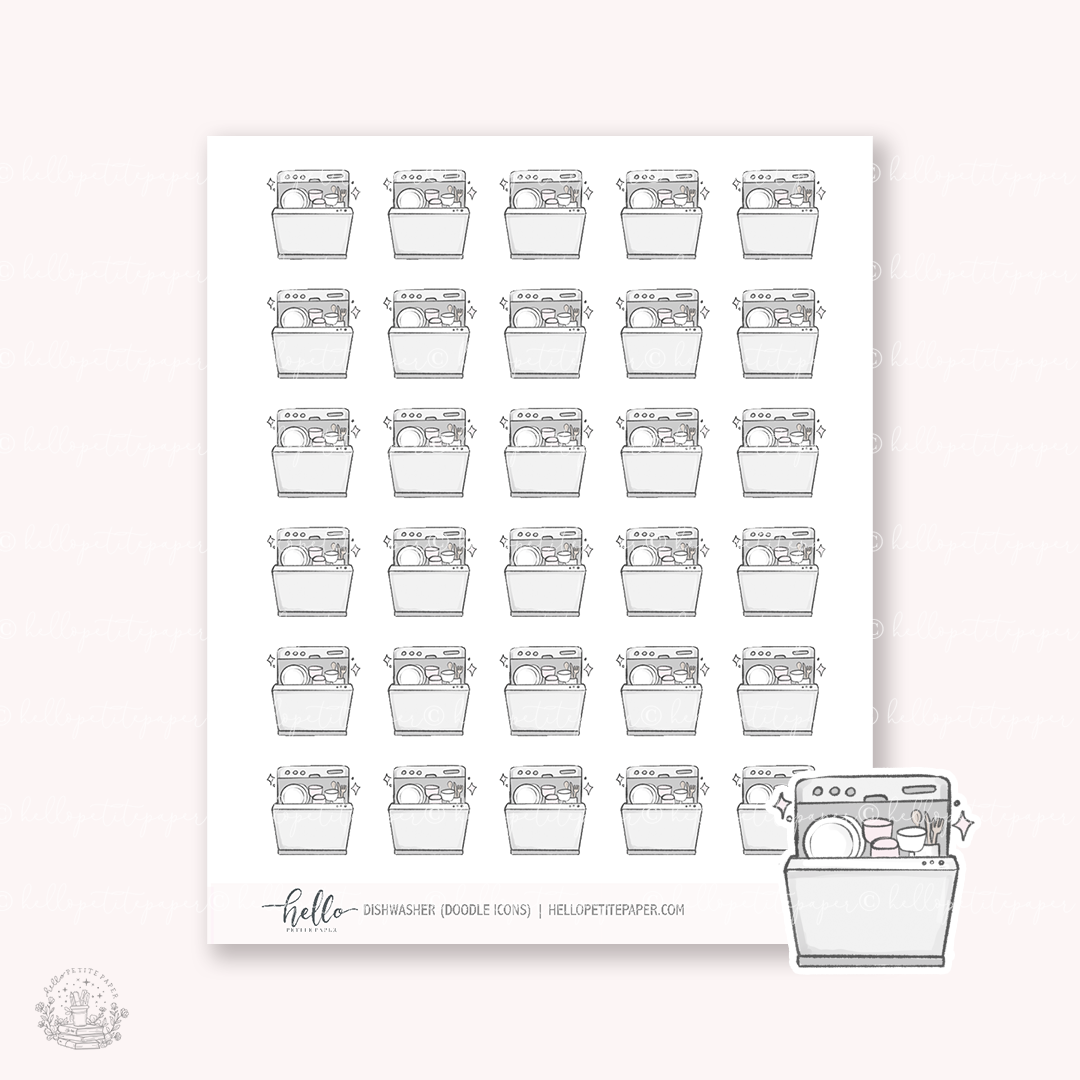 Doodle Icons (DISHWASHER) | hand-drawn planner stickers