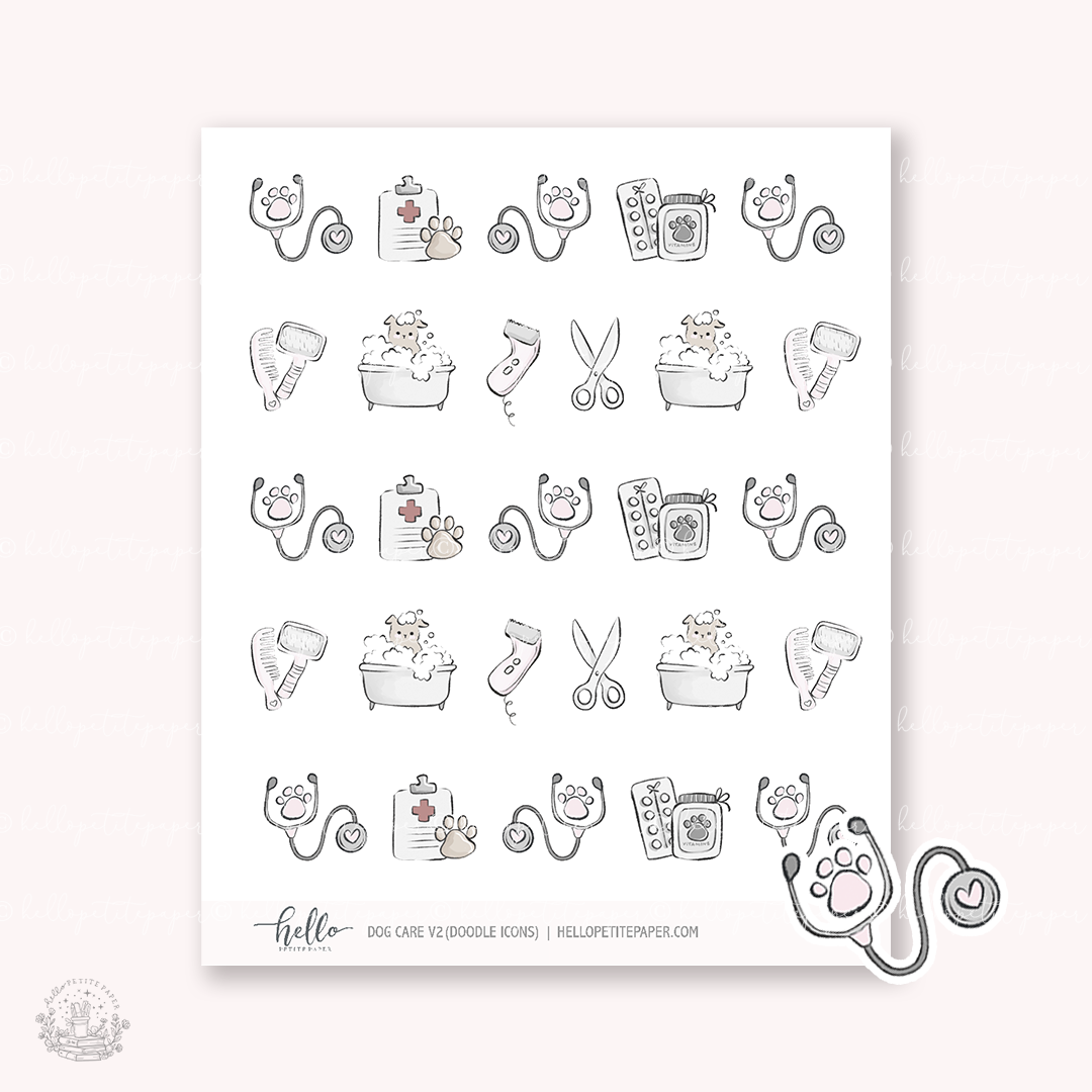 Doodle Icons (DOG CARE V2) | hand-drawn planner stickers