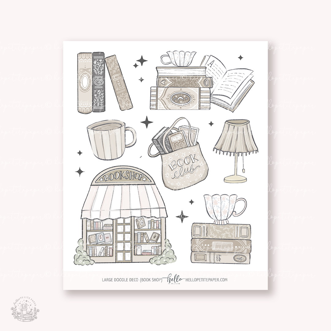 Large Doodle Deco (BOOK SHOP) | hand-drawn planner stickers
