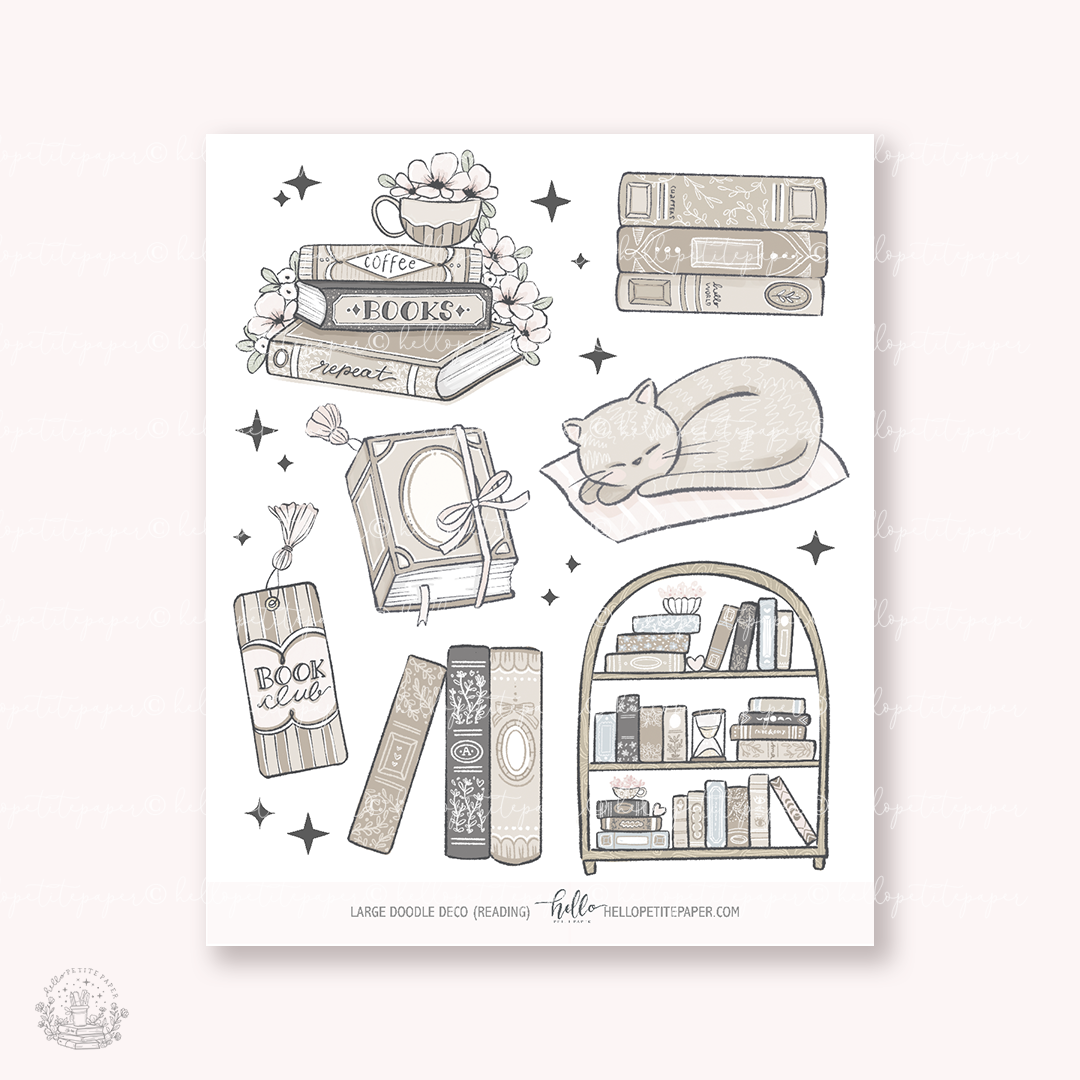 Large Doodle Deco (READING) | hand-drawn planner stickers