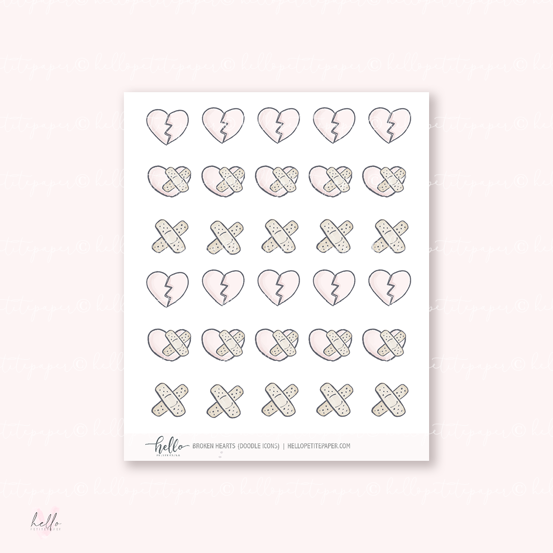 Doodle Icons (BROKEN HEARTS) | hand-drawn planner stickers