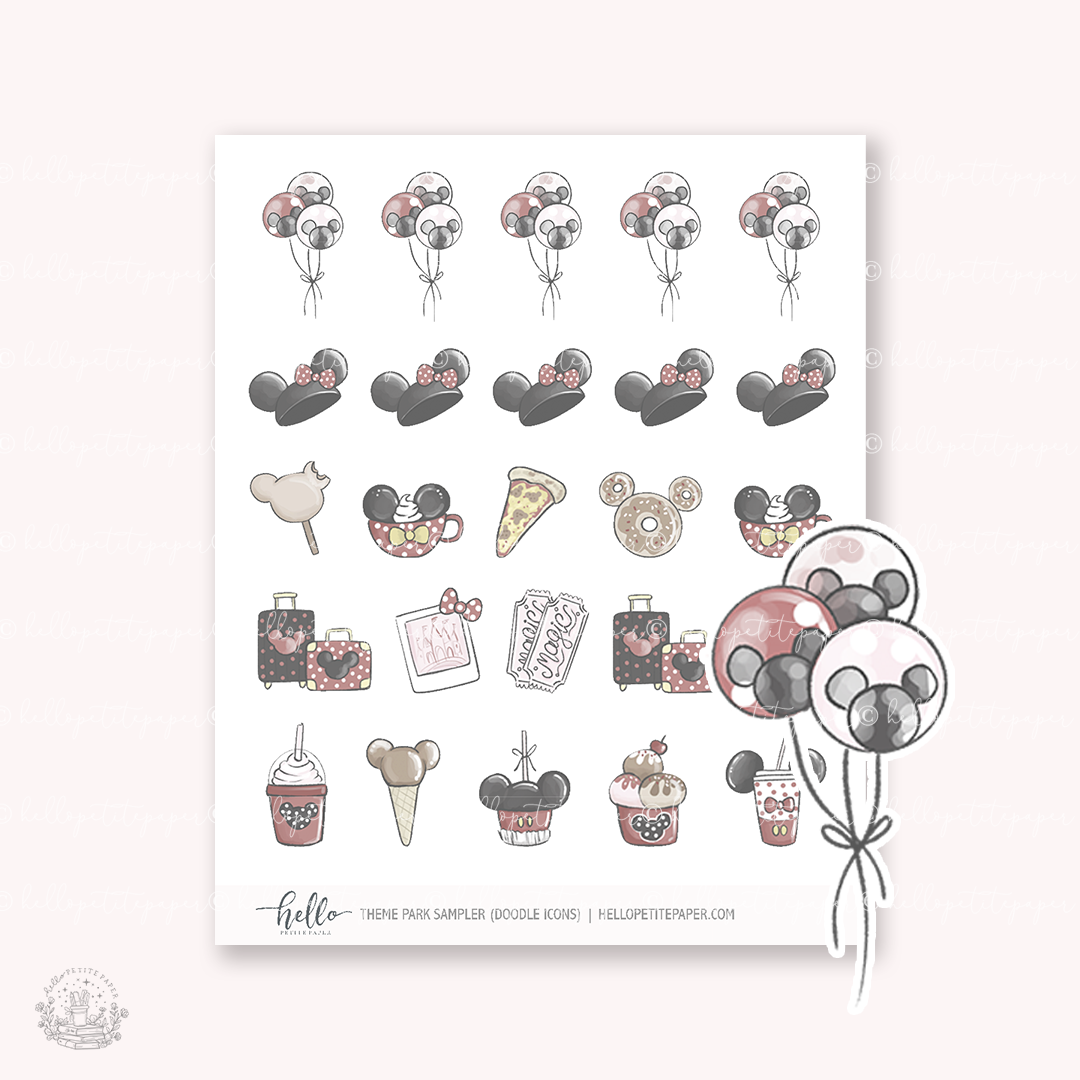 Doodle Icons (THEME PARK SAMPLER) | hand-drawn planner stickers