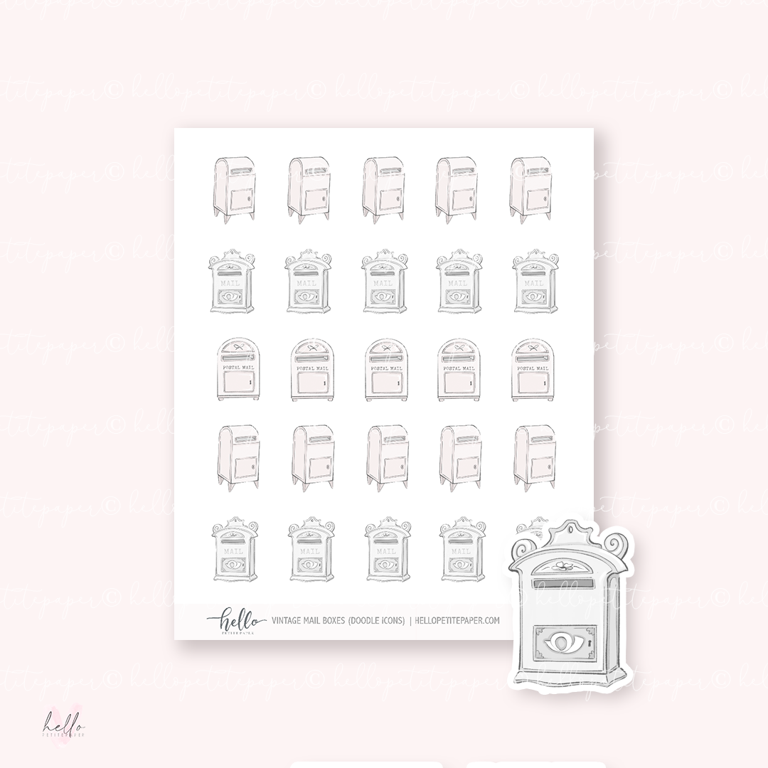 Doodle Icons (VINTAGE MAIL BOXES) | hand-drawn planner stickers