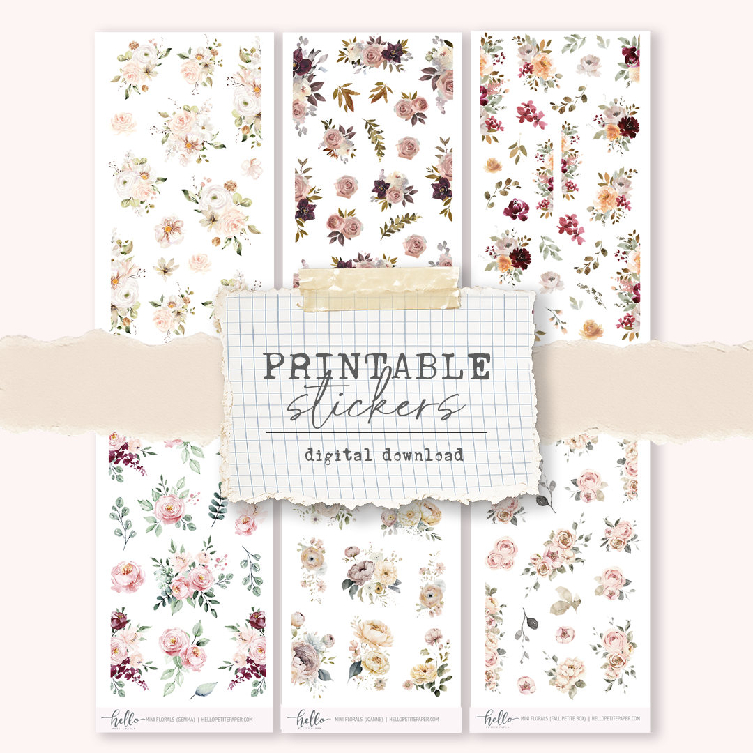Printable Mini floral stickers (set 2) - digital download