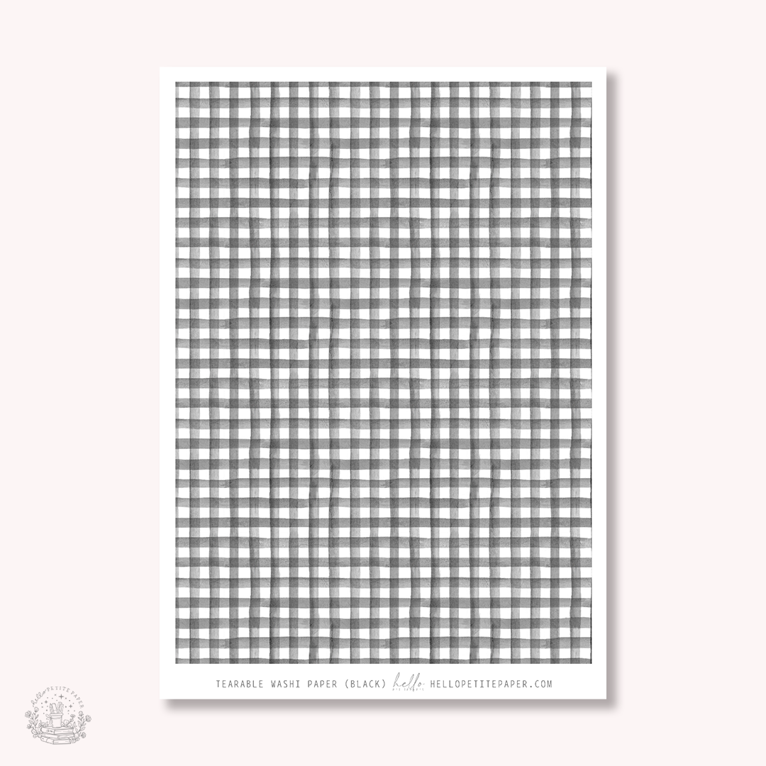 Washi paper - Black Gingham | tearable washi sheet