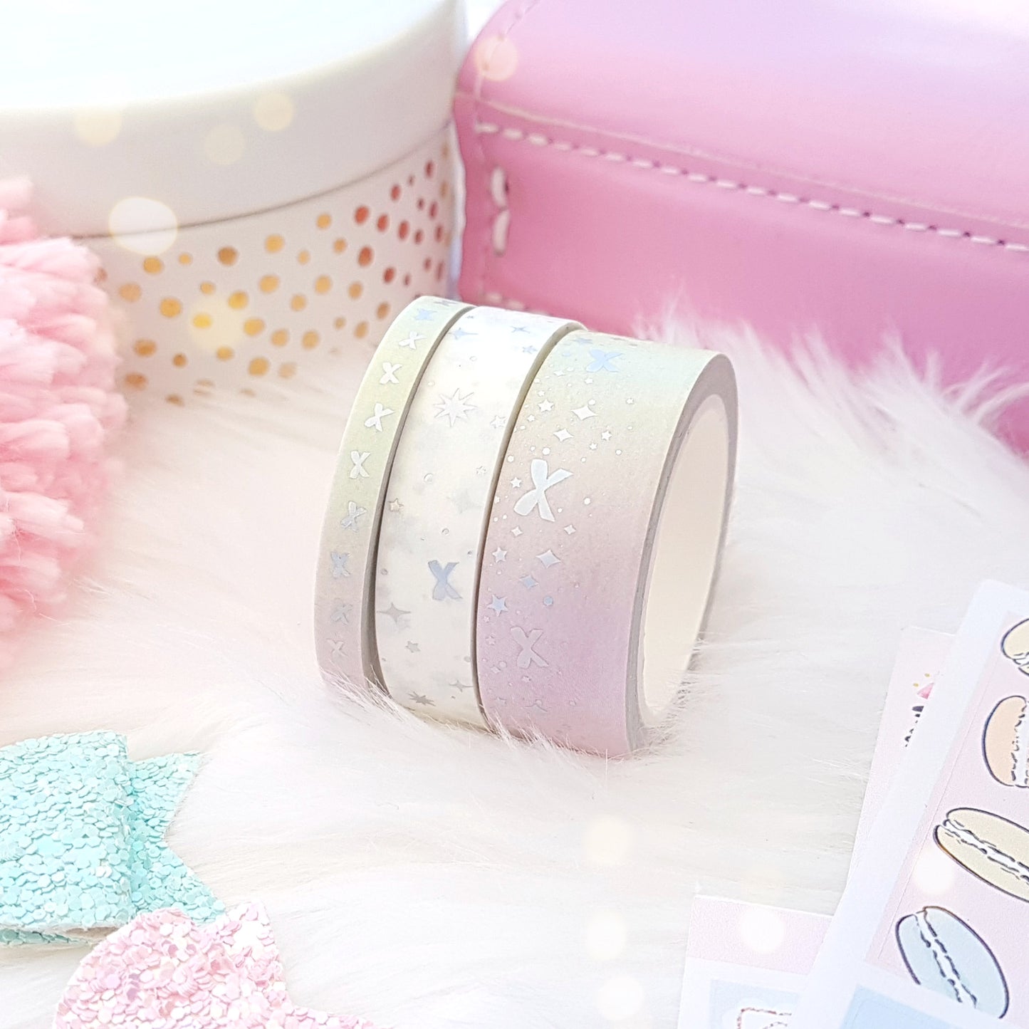 SET OF 3 holo foil washi - stars and bows