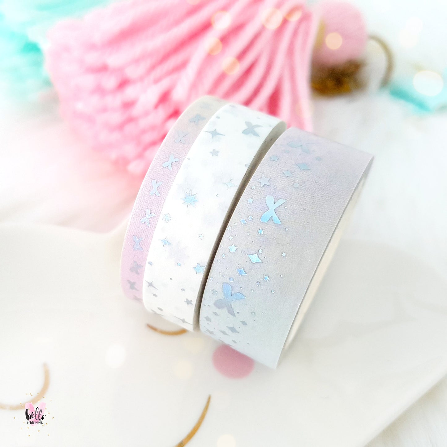 SET OF 3 holo foil washi - stars and bows
