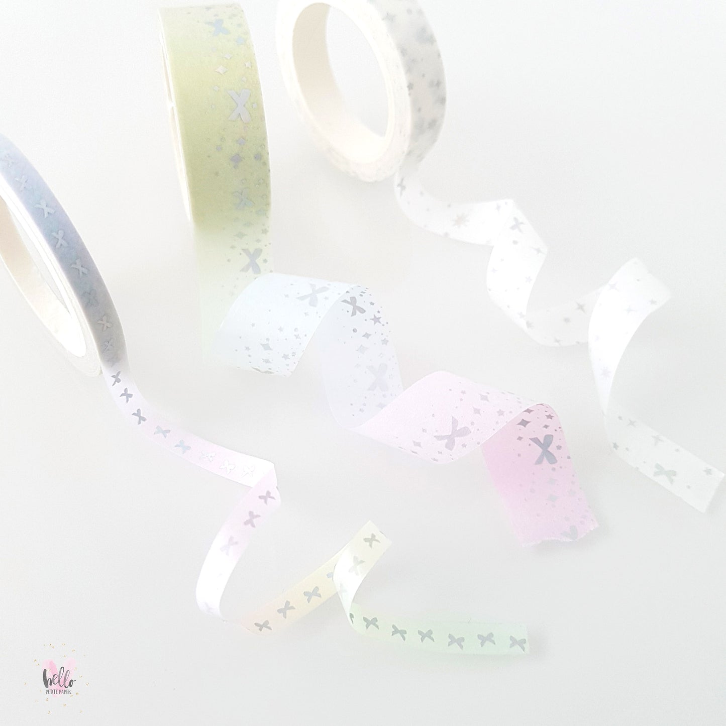 10mm holo foil washi - stars and bows on white