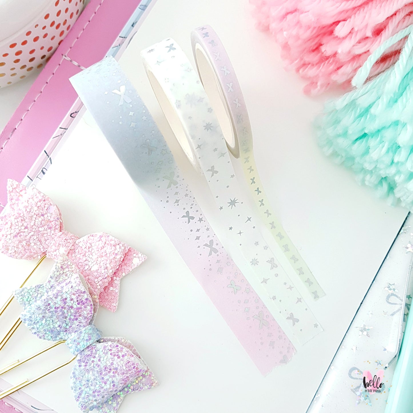 SET OF 3 holo foil washi - stars and bows