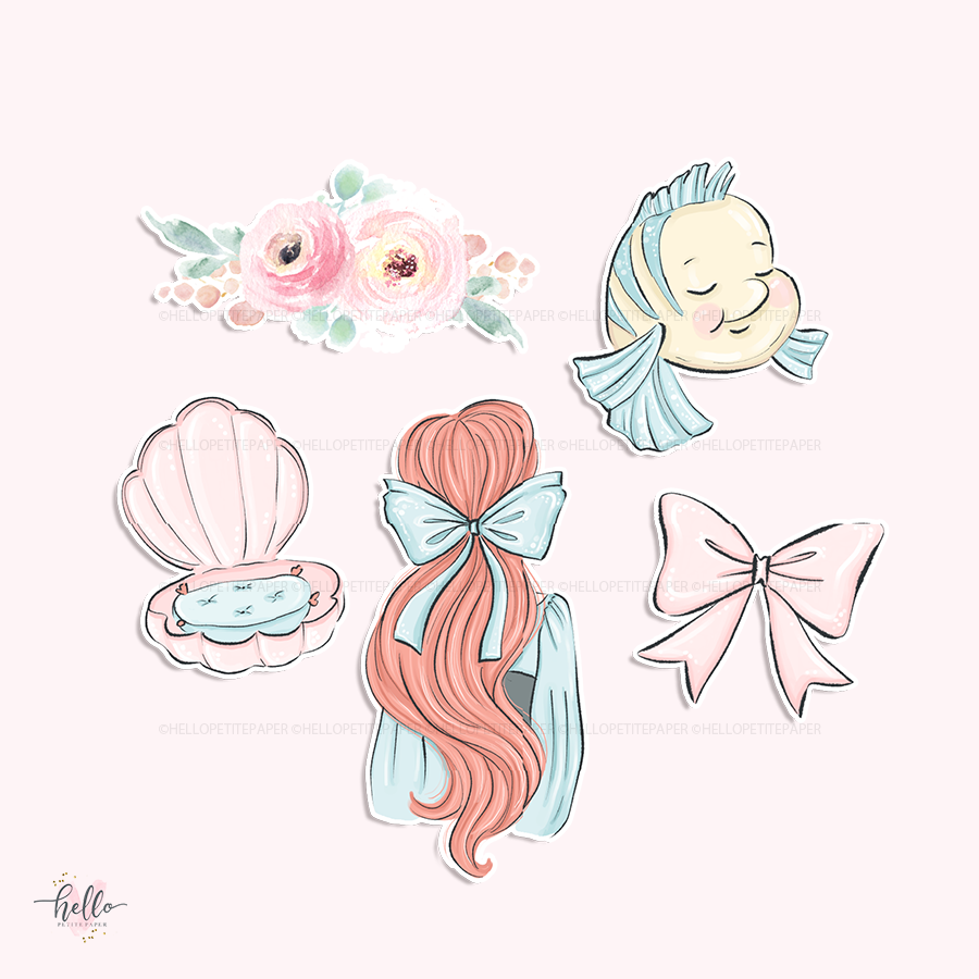 Ariel sticker die-cuts (set of 5)