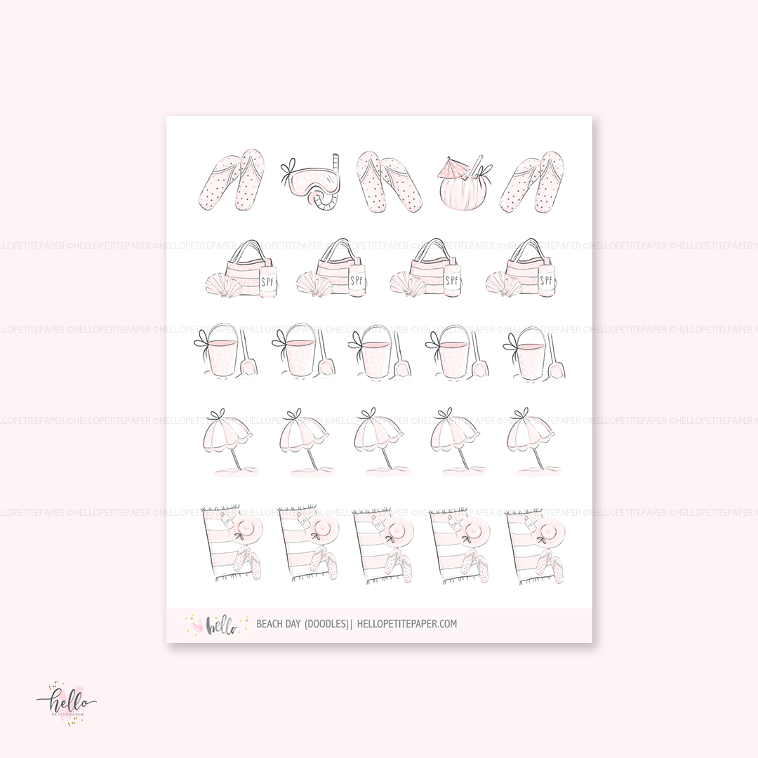Doodle icons (BEACH) - planner stickers