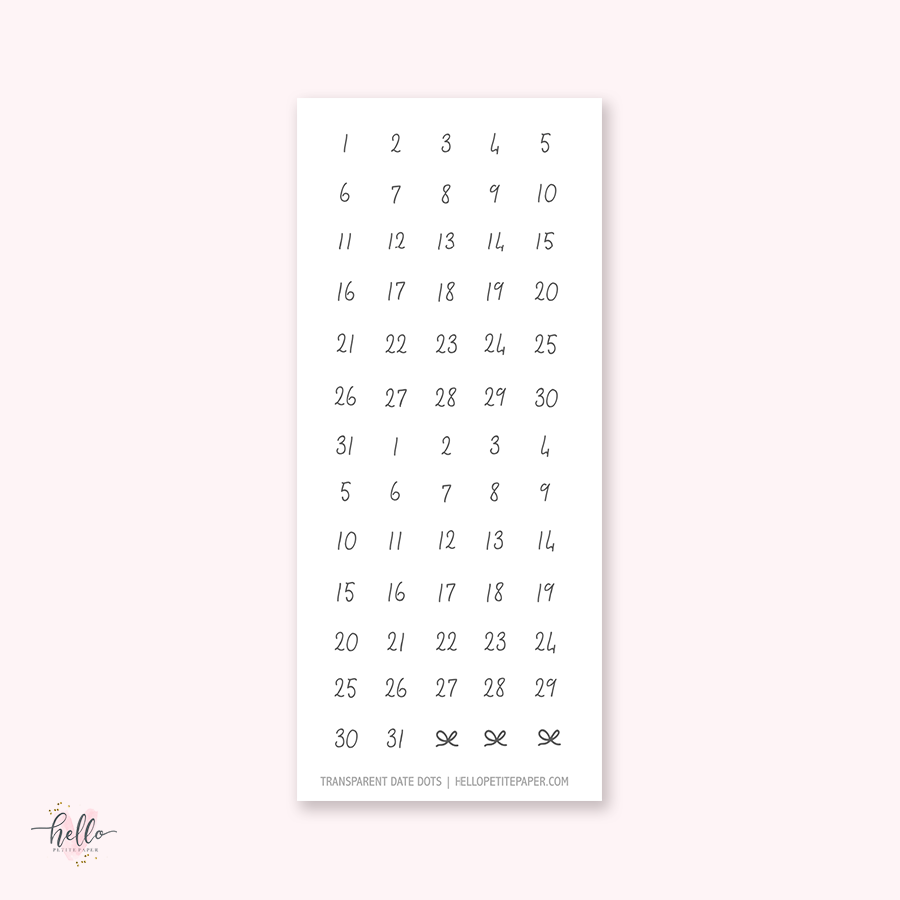 FOILED- Date Dot Stickers on Clear Paper – Rose Colored Daze