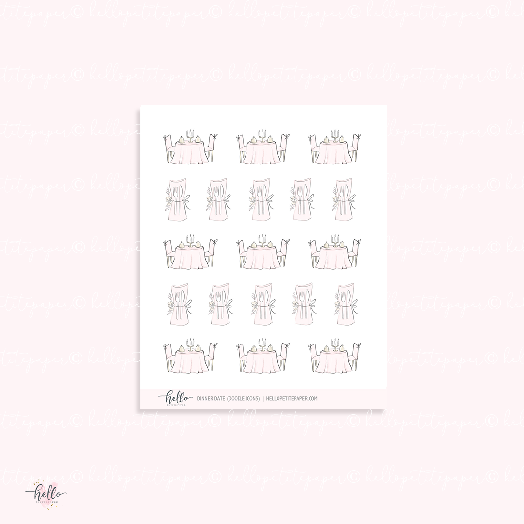 Doodle icons (DINNER DATE) - planner stickers