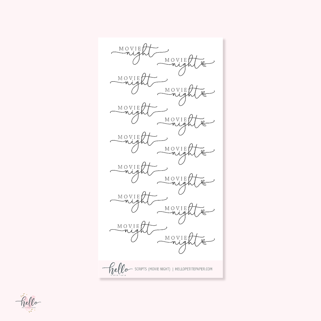 Mini scripts | Movie Night - planner stickers