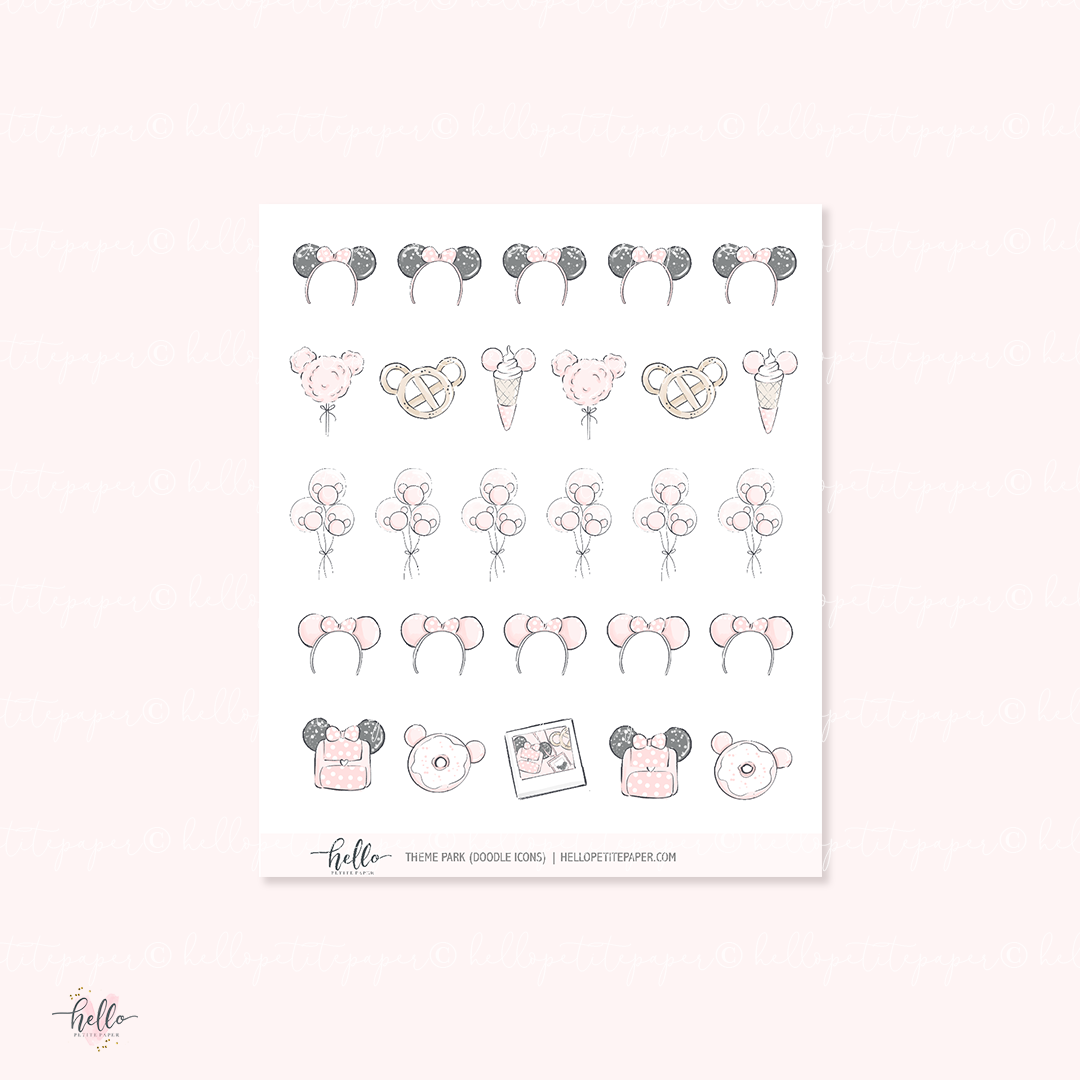 Doodle Icons (THEME PARK) | hand-drawn planner stickers