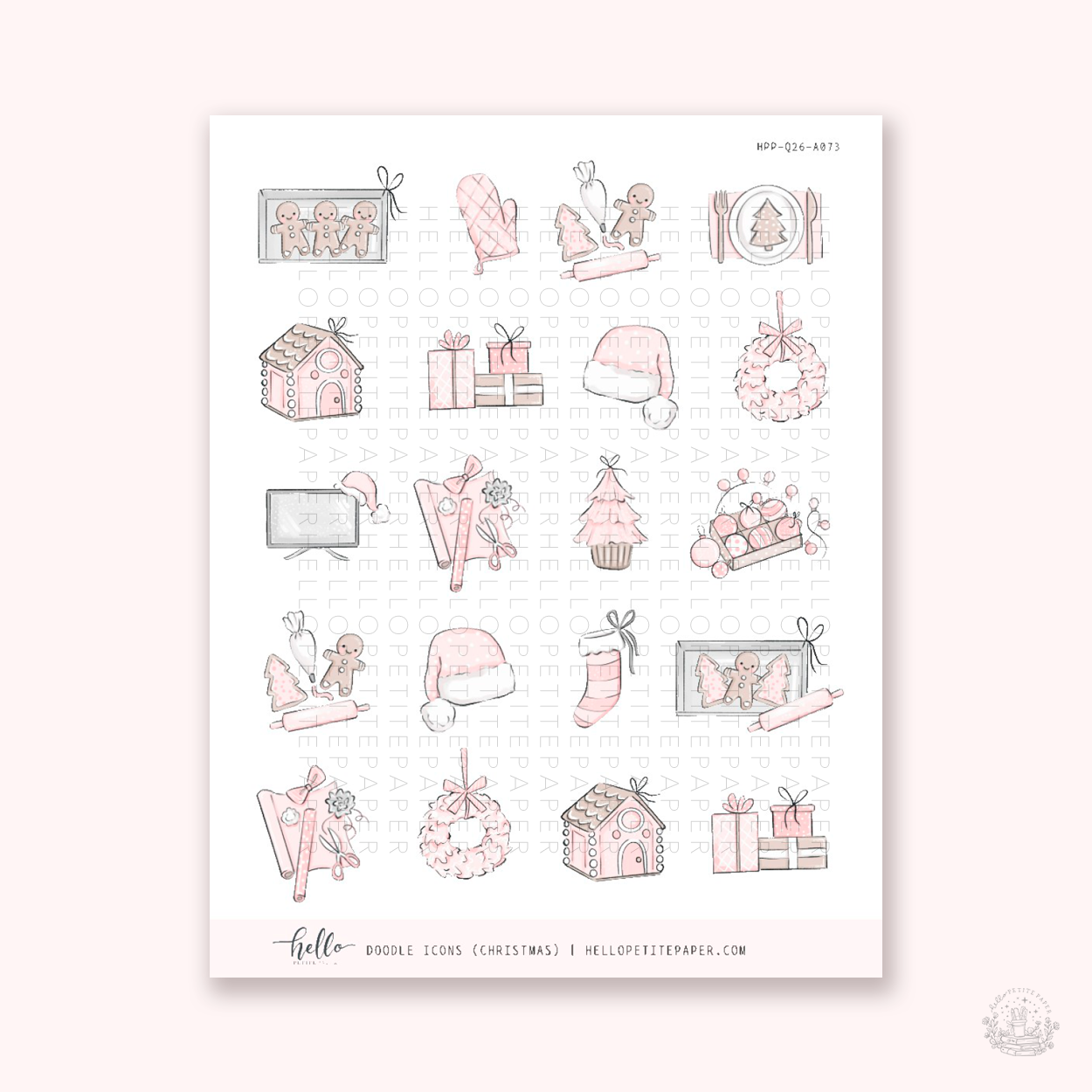 Doodle Icons (CHRISTMAS PINK) | hand-drawn planner stickers