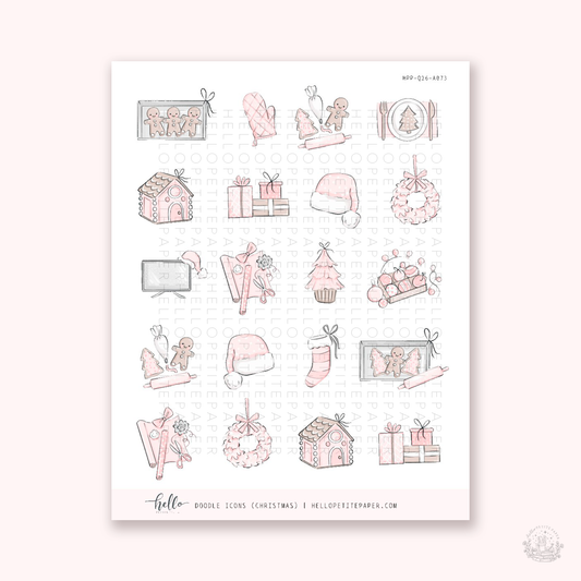 Doodle Icons (CHRISTMAS PINK) | hand-drawn planner stickers