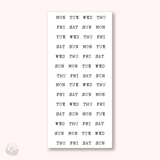 Essentials - Large typewriter condensed week stickers (EJ81)