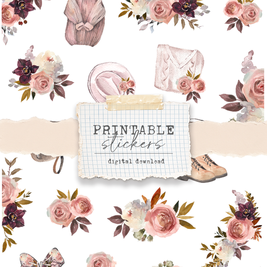 Printable stickers - Autumnal blooms deco stickers (2 designs)