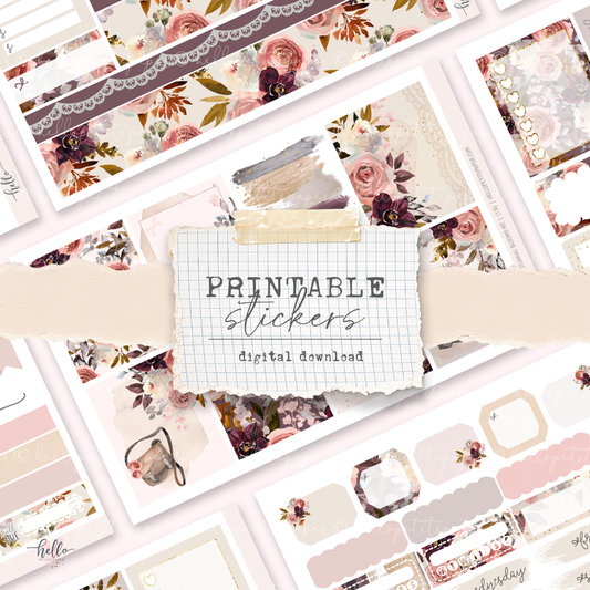 Printable stickers - Autumnal blooms sticker kit