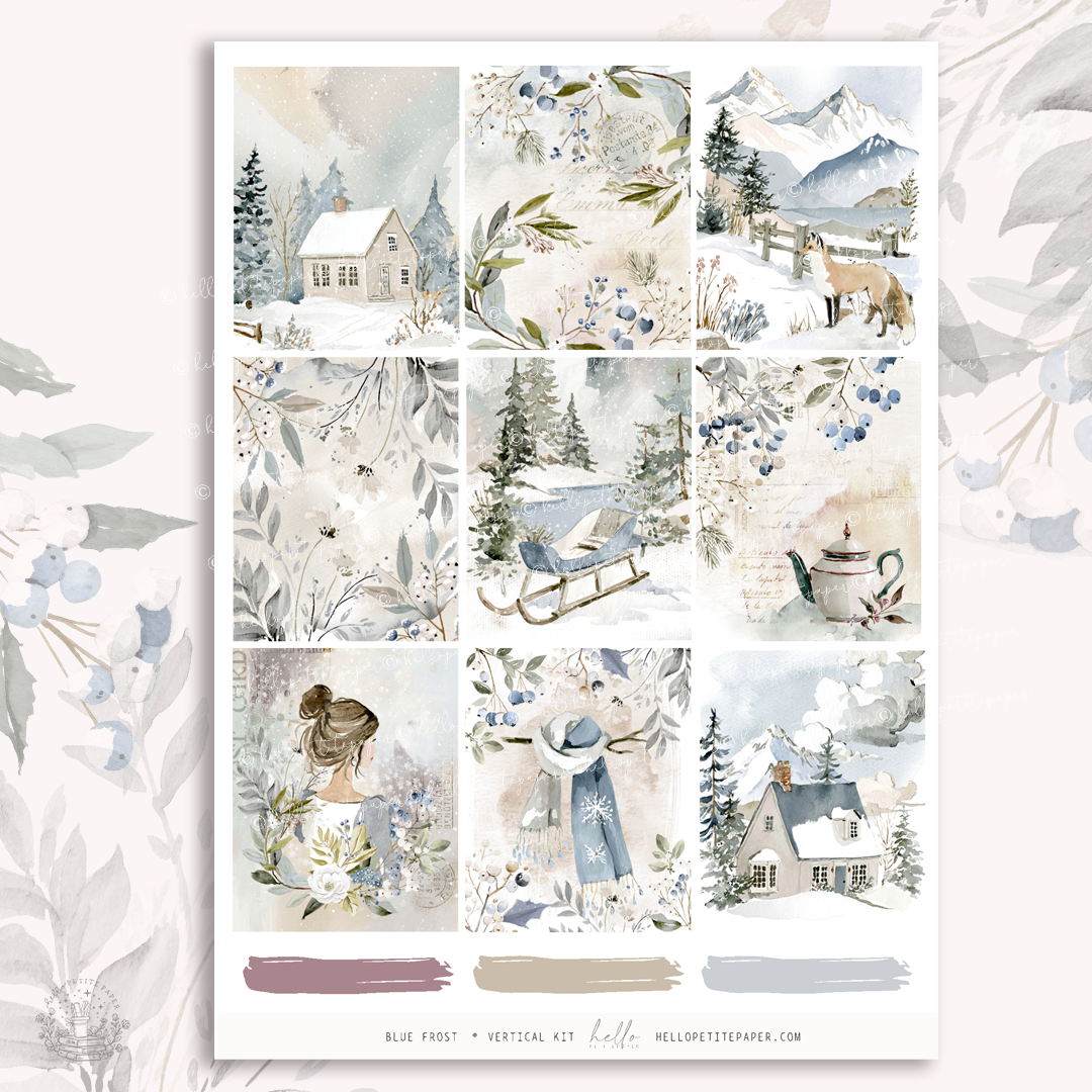 ﻿Blue Frost  - vertical planner sticker kit (4 sheets or a la carte)