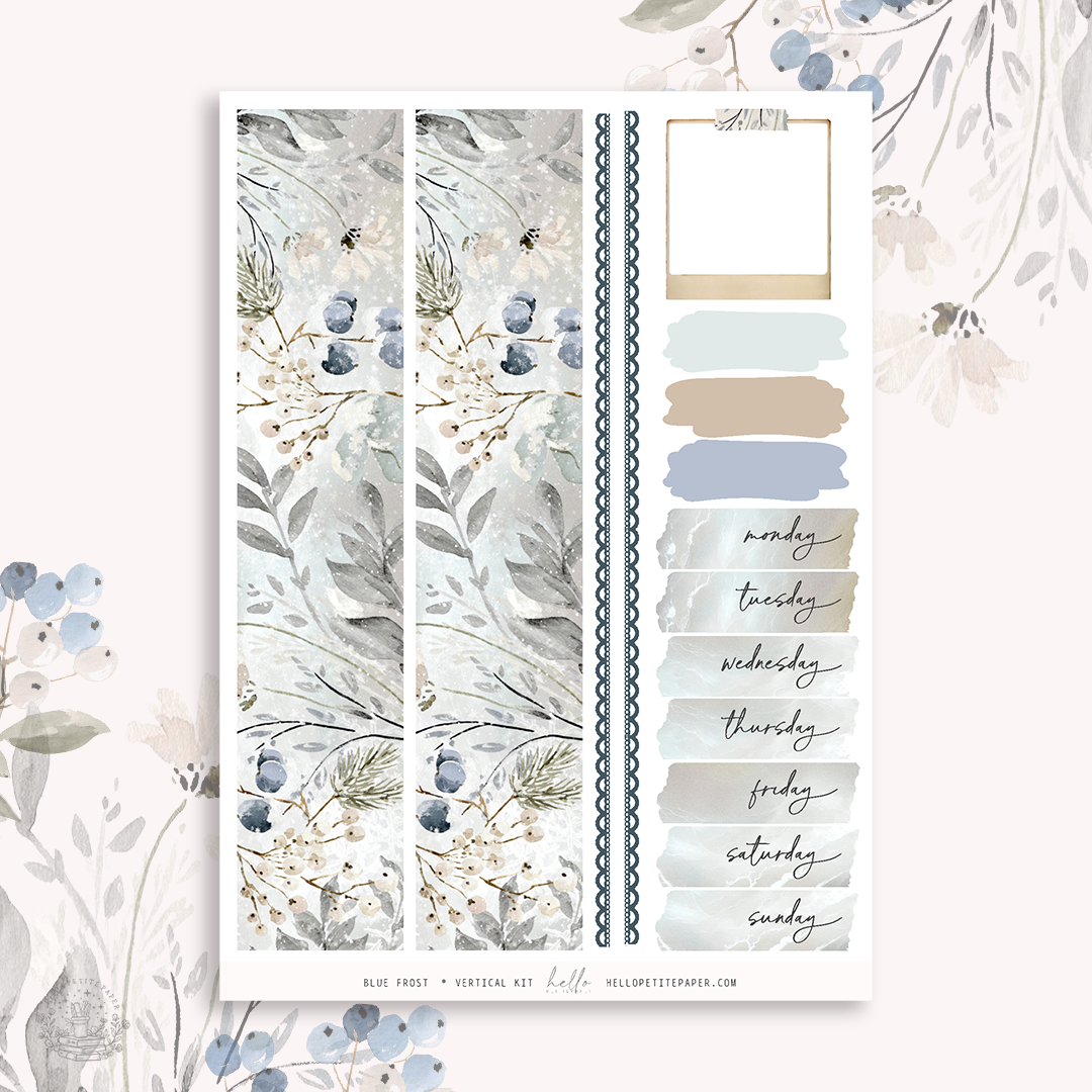 ﻿Blue Frost  - vertical planner sticker kit (4 sheets or a la carte)