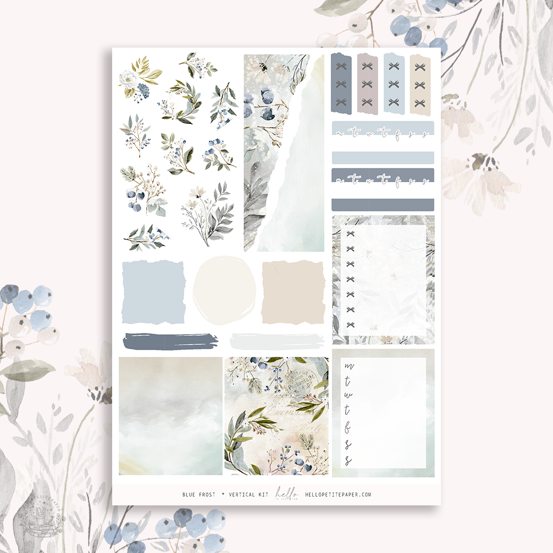﻿Blue Frost  - vertical planner sticker kit (4 sheets or a la carte)