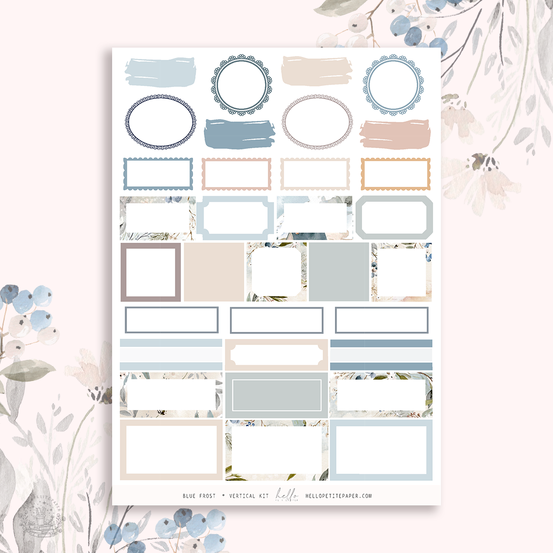﻿Blue Frost  - vertical planner sticker kit (4 sheets or a la carte)
