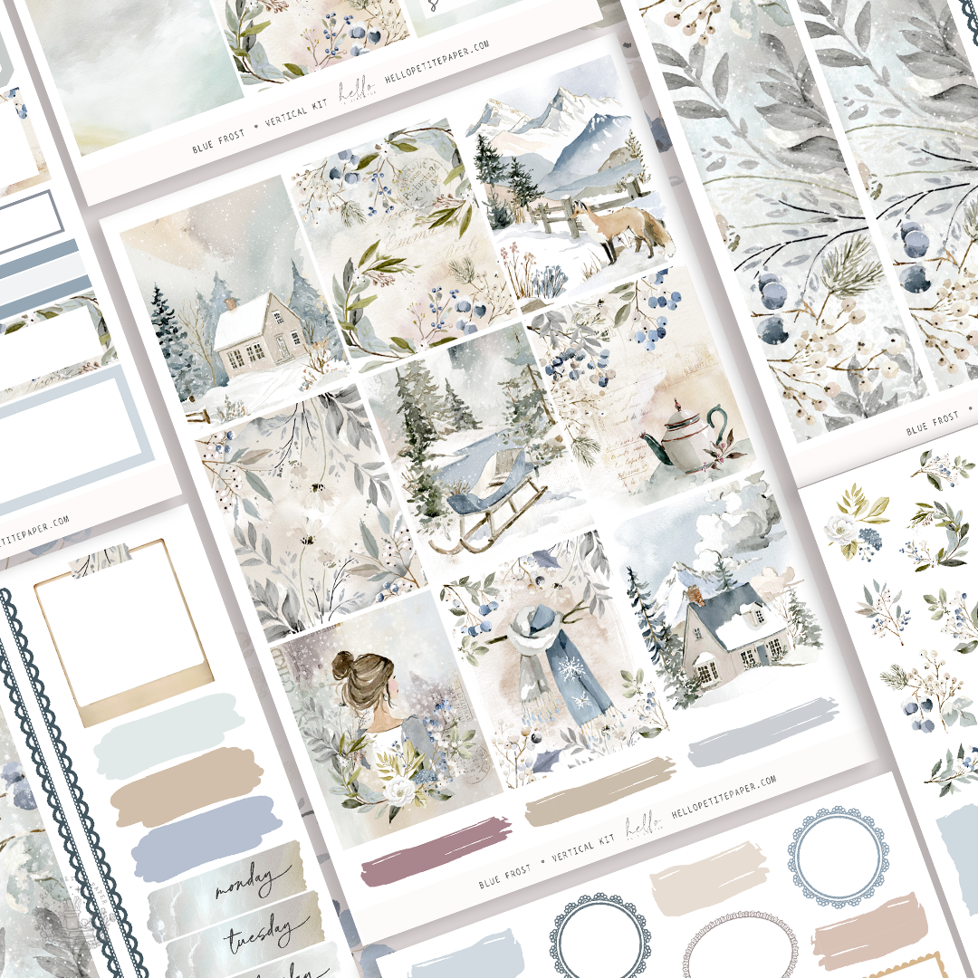 ﻿Blue Frost  - vertical planner sticker kit (4 sheets or a la carte)