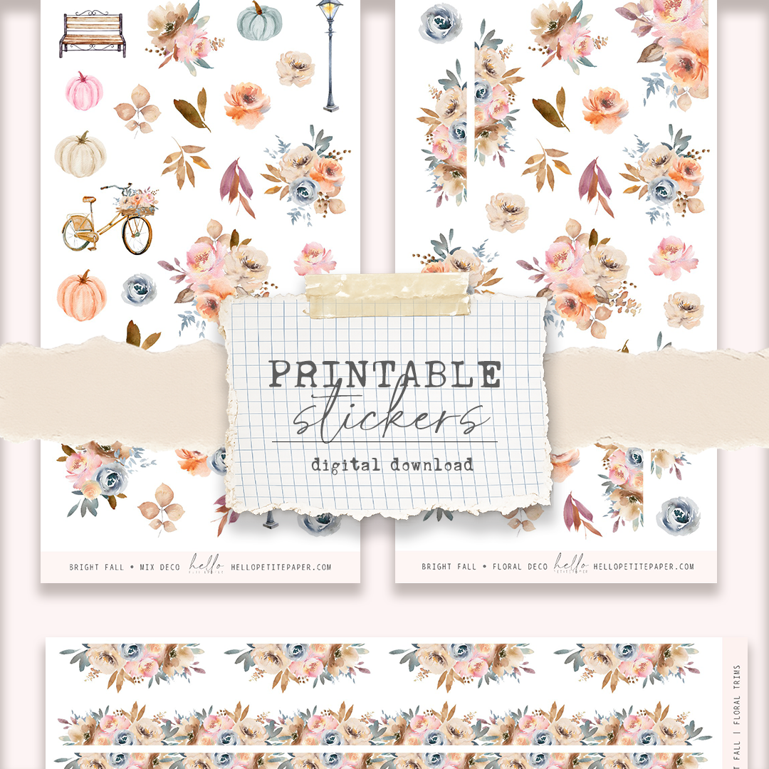 Printable sticker kit - Bright Fall decorative sticker (3 sticker sheets)