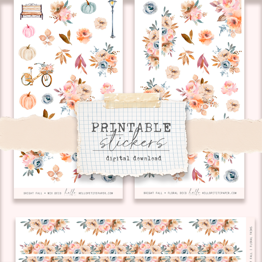 Printable sticker kit - Bright Fall decorative sticker (3 sticker sheets)