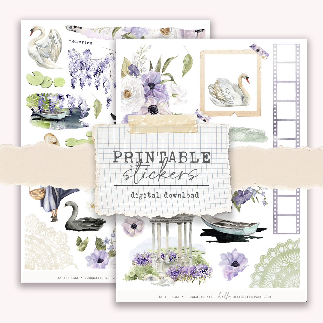 Printable sticker kit - By the lake JOURNALING kit (2 sticker sheets)