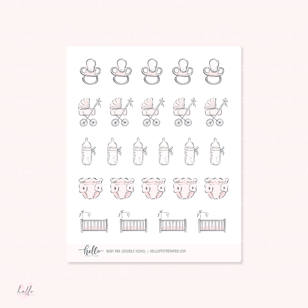 Doodle Icons (BABY MIX) | hand-drawn planner stickers