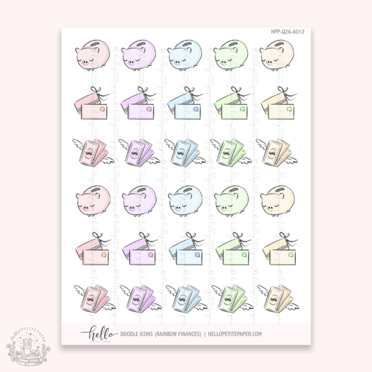 Doodle Icons (RAINBOW FINANCES) | hand-drawn planner stickers