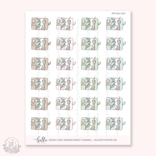 Doodle Icons (RAINBOW BUDGET PLANNING) | hand-drawn planner stickers