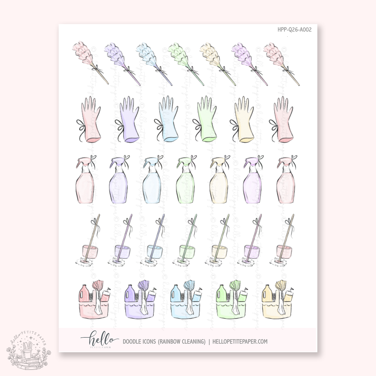 Doodle Icons (RAINBOW CLEANING) | hand-drawn planner stickers