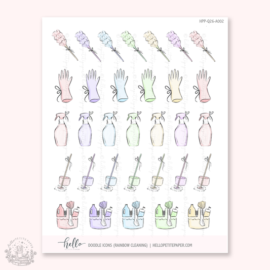 Doodle Icons (RAINBOW CLEANING) | hand-drawn planner stickers