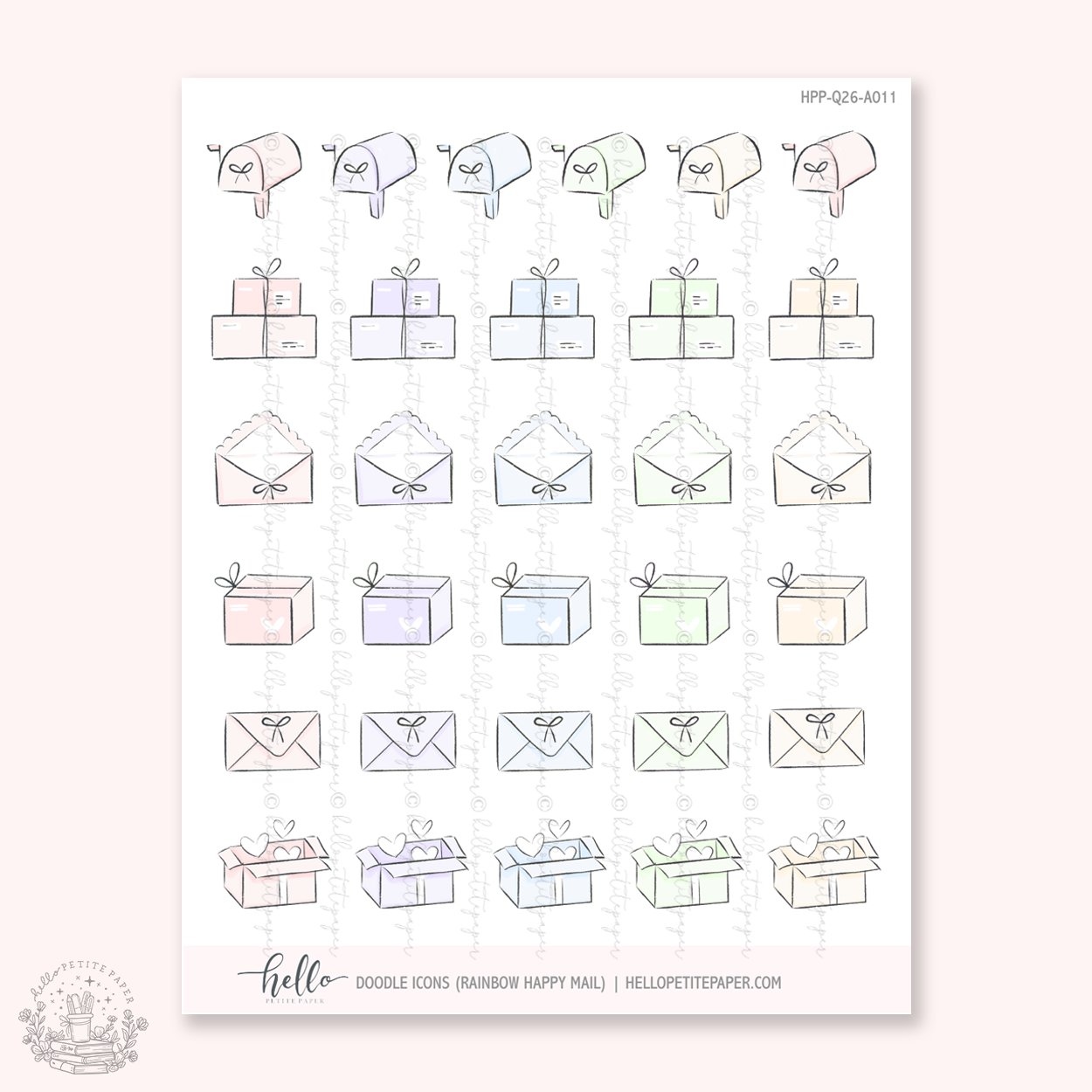 Doodle Icons (RAINBOW HAPPY MAIL) | hand-drawn planner stickers