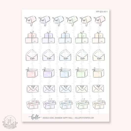 Doodle Icons (RAINBOW HAPPY MAIL) | hand-drawn planner stickers